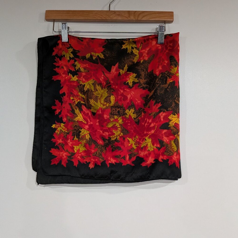 Mark Deggan Polyester Scarf with Red Leaves and Birds